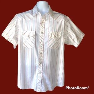 Vintage Wrangler Men's Large Western Pearl Snap Shirt Striped Red/White/Blue